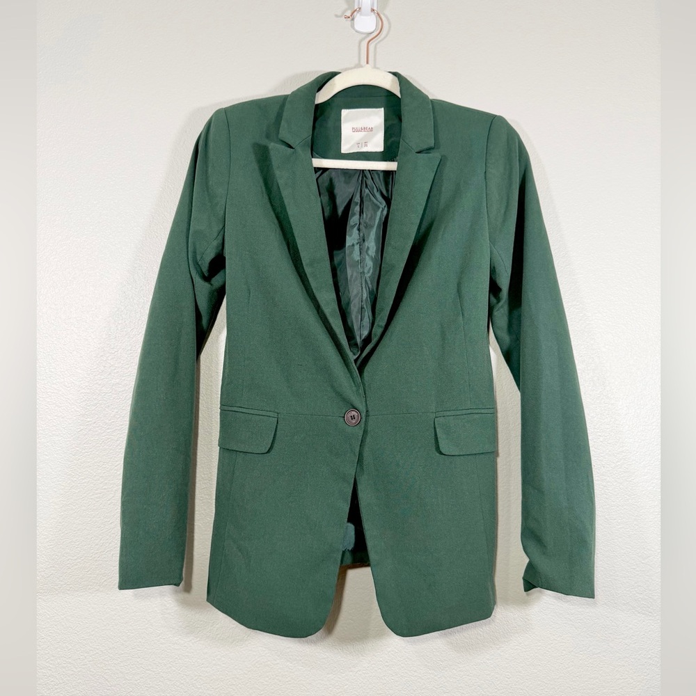 Pull&Bear Blazer Suit Jacket Forest Green Coat Silk Lining Polkadots Women S Eur
